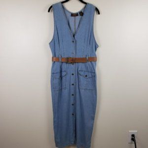 Faded Glory Vintage Belted Midi Denim Dress